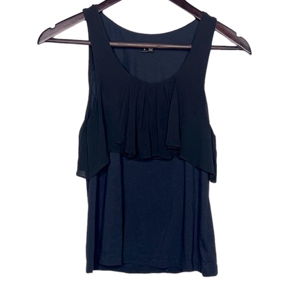 Theory Silk Overlay Tank Top in Black - Picture 1 of 7